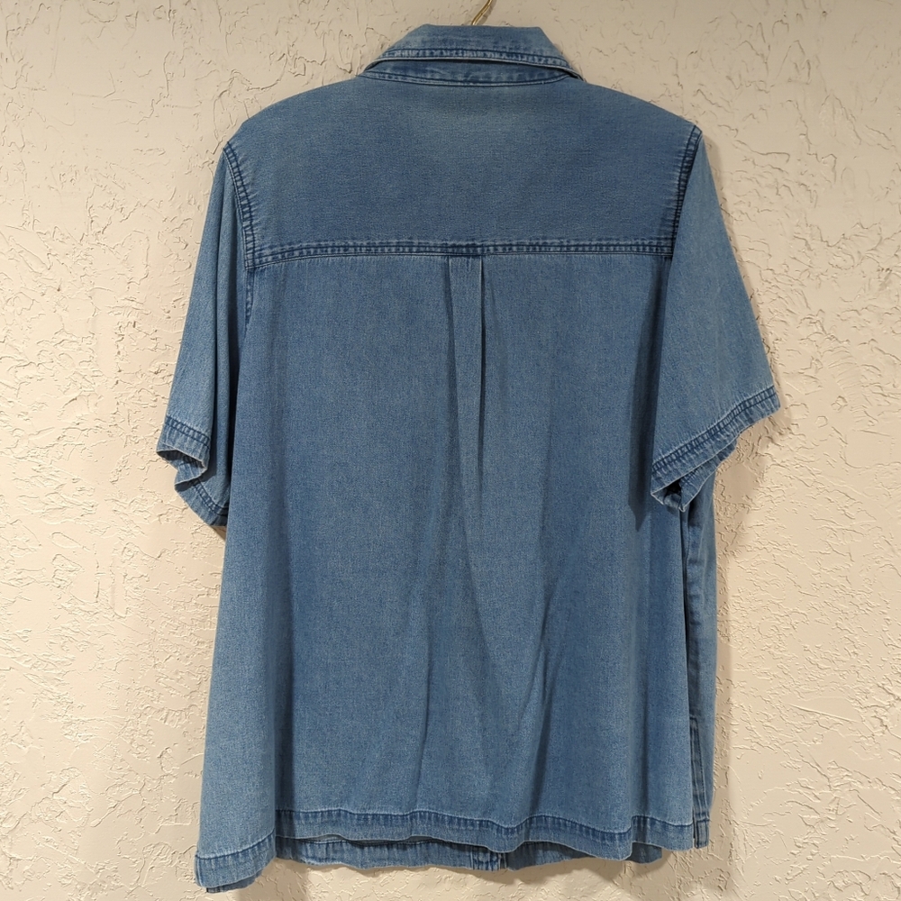 Main Street Blues Blue Denim Shortsleeve Button-Up Shirt Embroidered Women's 20W - Picture 3 of 15